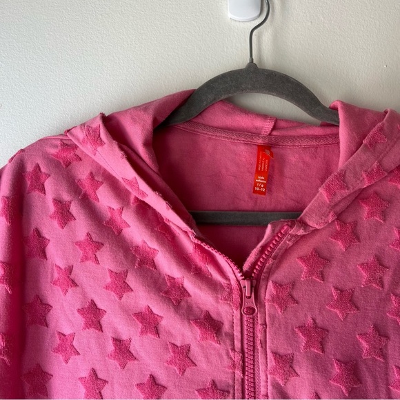 Joe Fresh Girls Pink Terry Cloth Star Hoodie Cover-Up Size 10/12 Beach Swim Zip - Picture 2 of 10